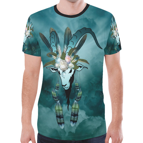 The billy goat with feathers and flowers New All Over Print T-shirt for Men (Model T45)