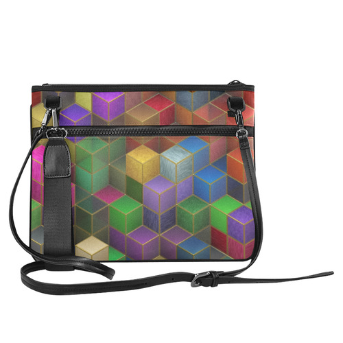 Geometric Rainbow Cubes Texture Slim Clutch Bag (Model 1668)