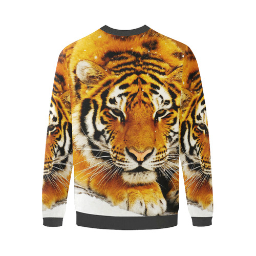 Siberian Tiger Men's Oversized Fleece Crew Sweatshirt/Large Size(Model H18)