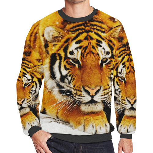 Siberian Tiger Men's Oversized Fleece Crew Sweatshirt (Model H18)