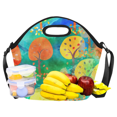 Watercolor Fall Forest Neoprene Lunch Bag/Large (Model 1669)