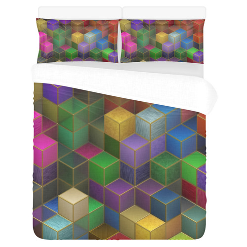 Geometric Rainbow Cubes Texture 3-Piece Bedding Set