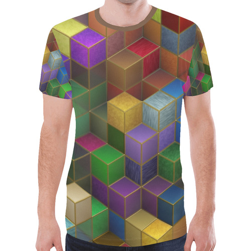 Geometric Rainbow Cubes Texture New All Over Print T-shirt for Men (Model T45)