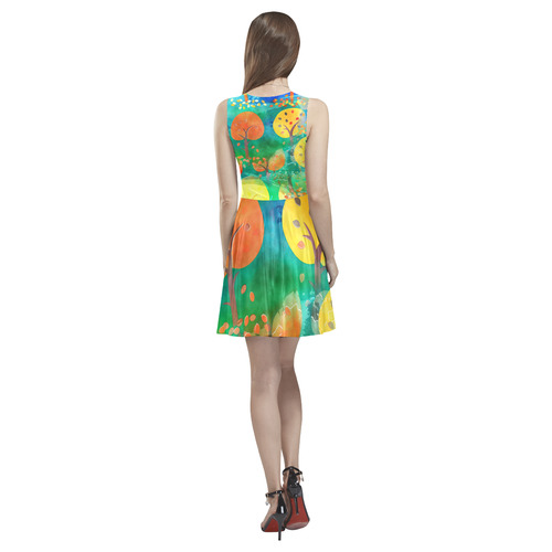 Watercolor Fall Forest Thea Sleeveless Skater Dress(Model D19)