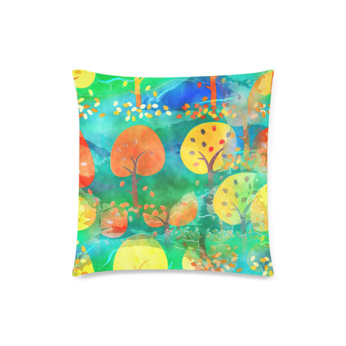Watercolor Fall Forest Custom Zippered Pillow Case 18"x18"(Twin Sides)