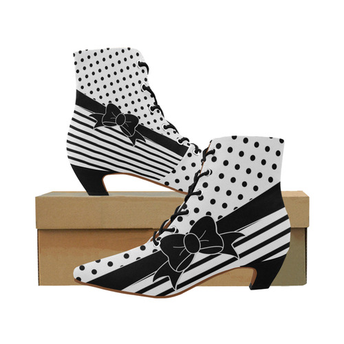 Polka Dots Stripes black white Comic Ribbon black