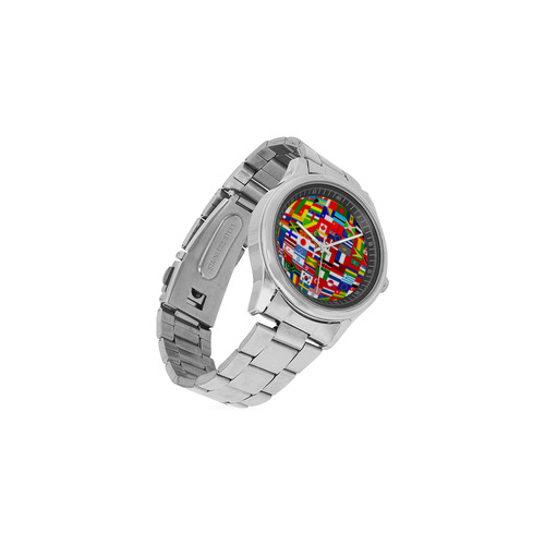 International Travel Flag World Men's Stainless Steel Watch(Model 104)