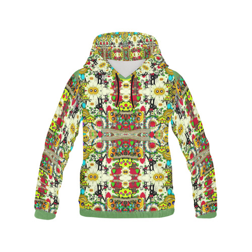 Chicken monkeys smile in the hot floral nature All Over Print Hoodie for Men/Large Size (USA Size) (Model H13)
