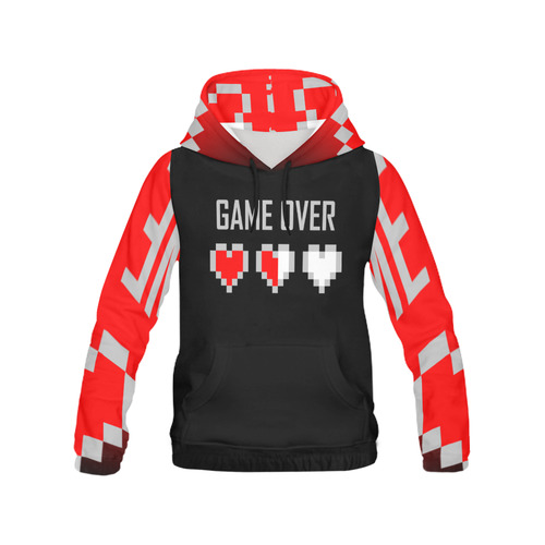 AOP Baseball Hoodie Black & Red Game Over All Over Print Hoodie for Men (USA Size) (Model H13)