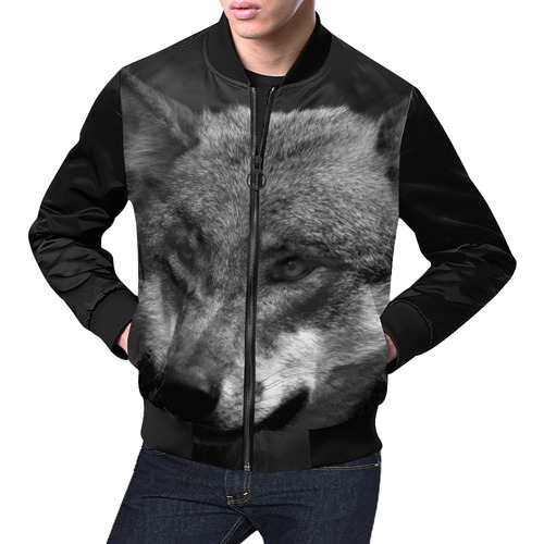 B&W Wolf All Over Print Bomber Jacket for Men (Model H19)