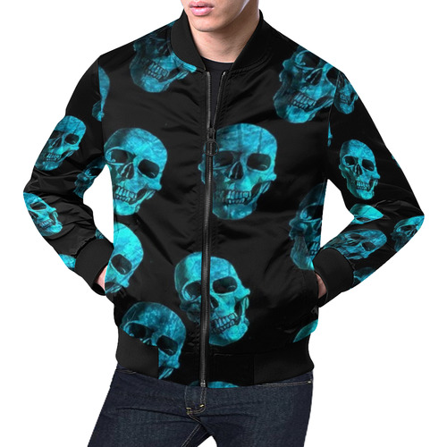 skulls blue by JamColors All Over Print Bomber Jacket for Men (Model H19)