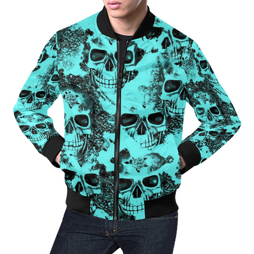 cloudy Skulls aqua by JamColors All Over Print Bomber Jacket for Men (Model H19)