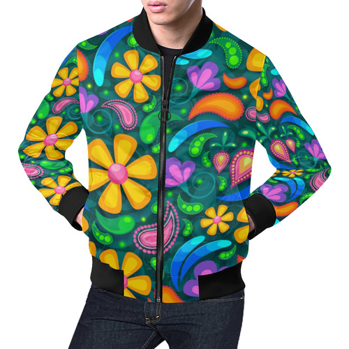 Retro Flowers All Over Print Bomber Jacket for Men (Model H19)