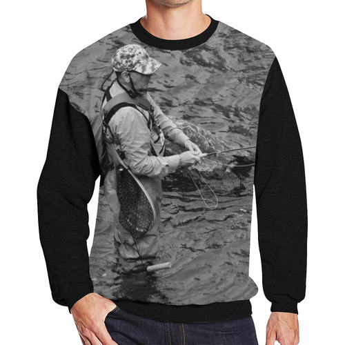 Sweatshirt Fleece Fly Fishing Men's Oversized Fleece Crew Sweatshirt (Model H18)