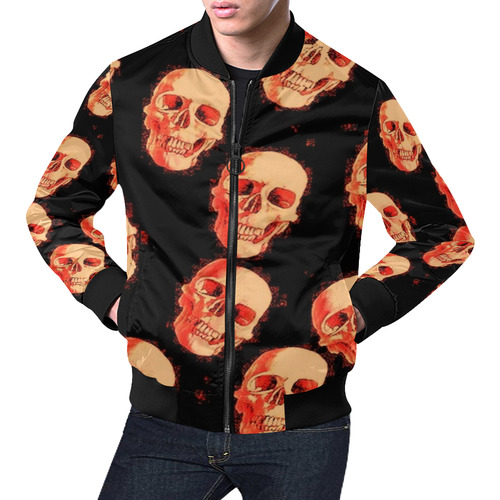 skulls orange by JamColors All Over Print Bomber Jacket for Men (Model H19)