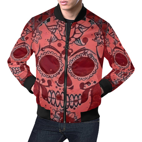 Trendy Skull, red by JamColors All Over Print Bomber Jacket for Men (Model H19)