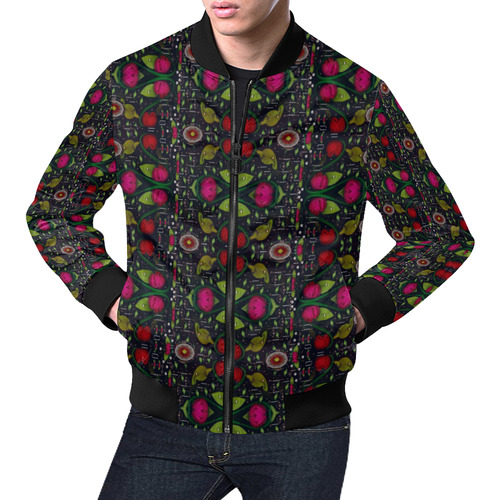 Roses and green leaf All Over Print Bomber Jacket for Men (Model H19)