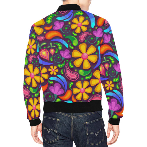 Colorful Retro Flowers All Over Print Bomber Jacket for Men (Model H19)