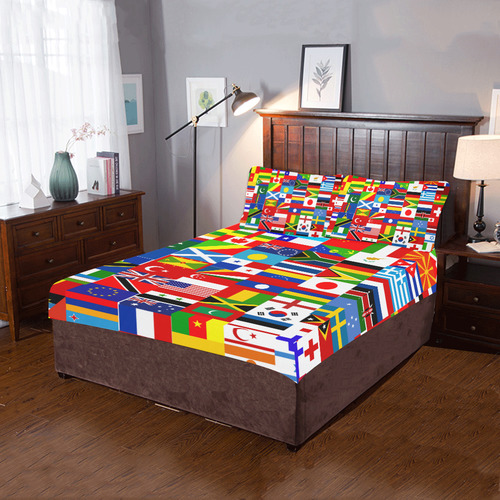 World Flag Montage 3-Piece Bedding Set