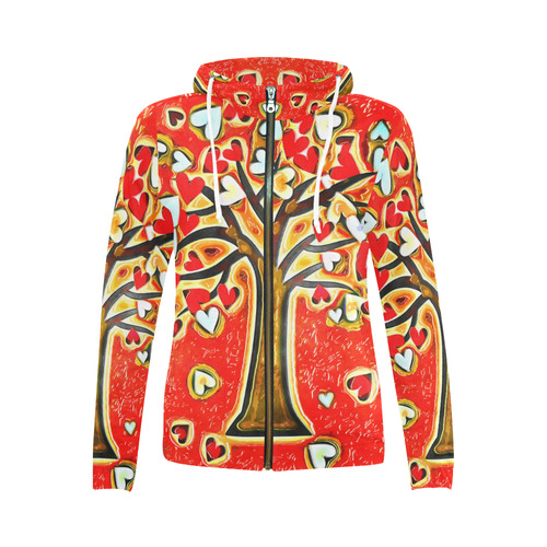 Watercolor Love Tree All Over Print Full Zip Hoodie for Women (Model H14)