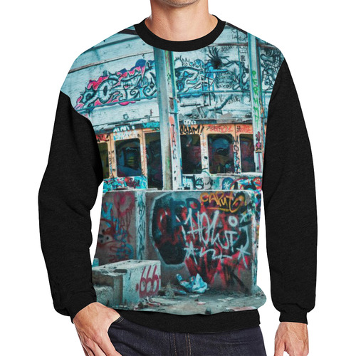 Sweatshirt Fleece Colorful Graffiti Art Men's Oversized Fleece Crew Sweatshirt (Model H18)