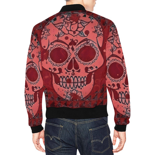 Trendy Skull, red by JamColors All Over Print Bomber Jacket for Men (Model H19)