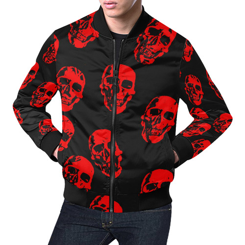 Hot Skulls,red by JamColors All Over Print Bomber Jacket for Men (Model H19)