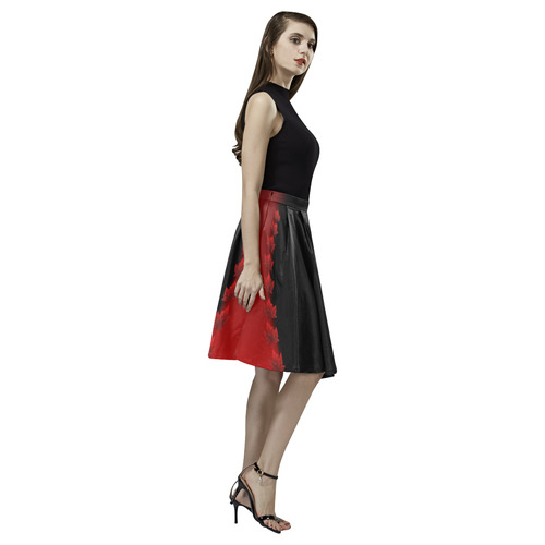 Canada Maple Leaf Skirts Black and Red Melete Pleated Midi Skirt (Model D15)