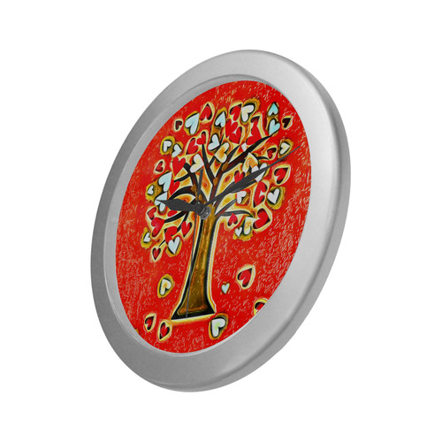 Watercolor Love Tree Silver Color Wall Clock