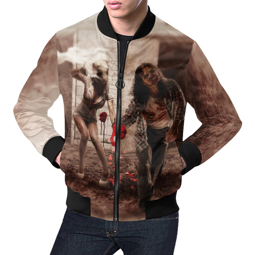 Horror Bride and Zombie  Groom All Over Print Bomber Jacket for Men (Model H19)