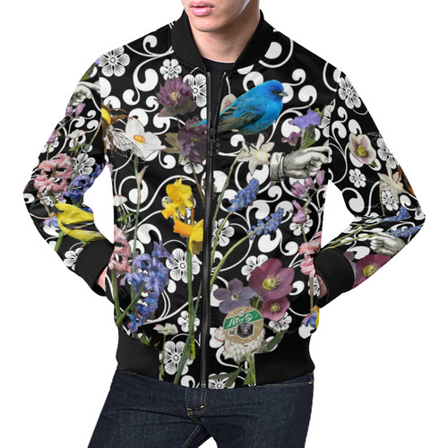 Birds and Bees in the Spring Garden All Over Print Bomber Jacket for Men (Model H19)