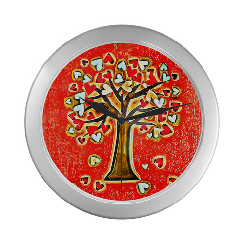 Watercolor Love Tree Silver Color Wall Clock