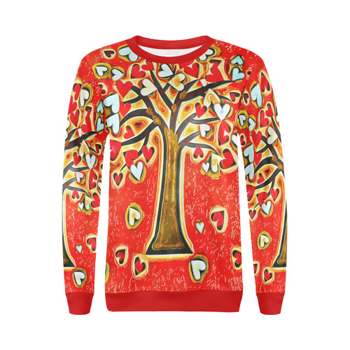 Watercolor Love Tree All Over Print Crewneck Sweatshirt for Women (Model H18)