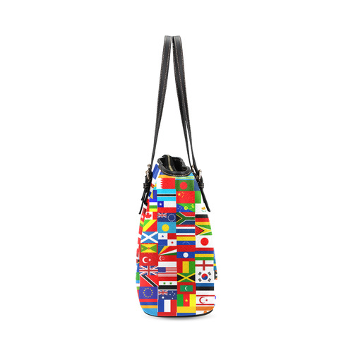 World Flag Montage Leather Tote Bag/Small (Model 1640)