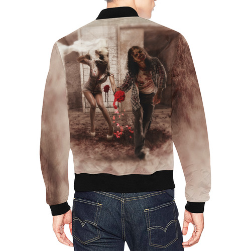 Horror Bride and Zombie  Groom All Over Print Bomber Jacket for Men (Model H19)