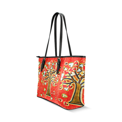 Watercolor Love Tree Leather Tote Bag/Small (Model 1640)