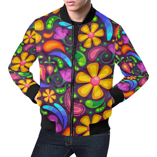 Colorful Retro Flowers All Over Print Bomber Jacket for Men (Model H19)