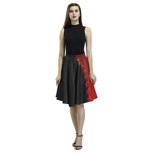 Canada Maple Leaf Skirts Black and Red Melete Pleated Midi Skirt (Model D15)