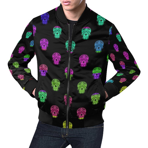 Color mix Skulls B by JamColors All Over Print Bomber Jacket for Men (Model H19)