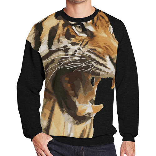 Sweatshirt Fleece Tiger Big Cat Men's Oversized Fleece Crew Sweatshirt (Model H18)