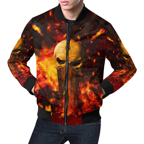 Amazing skull with fire All Over Print Bomber Jacket for Men (Model H19)