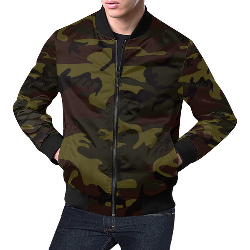 Camo Green Brown All Over Print Bomber Jacket for Men (Model H19)