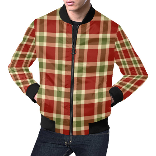 Red And Green Plaid All Over Print Bomber Jacket for Men (Model H19)