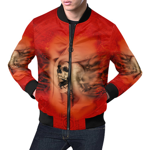 Creepy skulls on red background All Over Print Bomber Jacket for Men (Model H19)