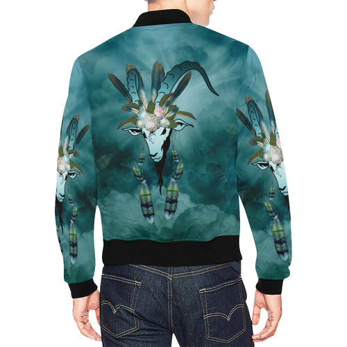 The billy goat with feathers and flowers All Over Print Bomber Jacket for Men (Model H19)