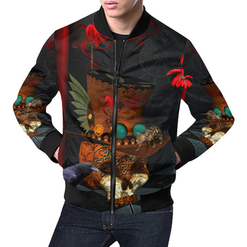 Steampunk skull with rat and hat All Over Print Bomber Jacket for Men (Model H19)