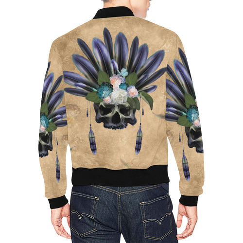 Cool skull with feathers and flowers All Over Print Bomber Jacket for Men (Model H19)