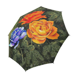 Red Blue Orange flowers Semi-Automatic Foldable Umbrella (Model U05)
