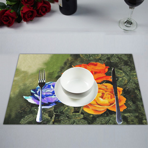 Red Blue Orange flowers Placemat 14’’ x 19’’ (Set of 4)