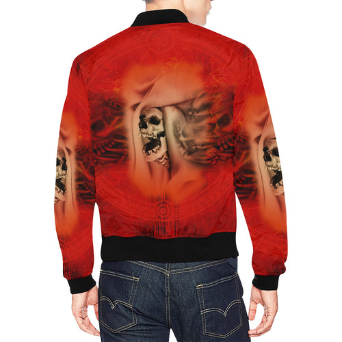 Creepy skulls on red background All Over Print Bomber Jacket for Men (Model H19)